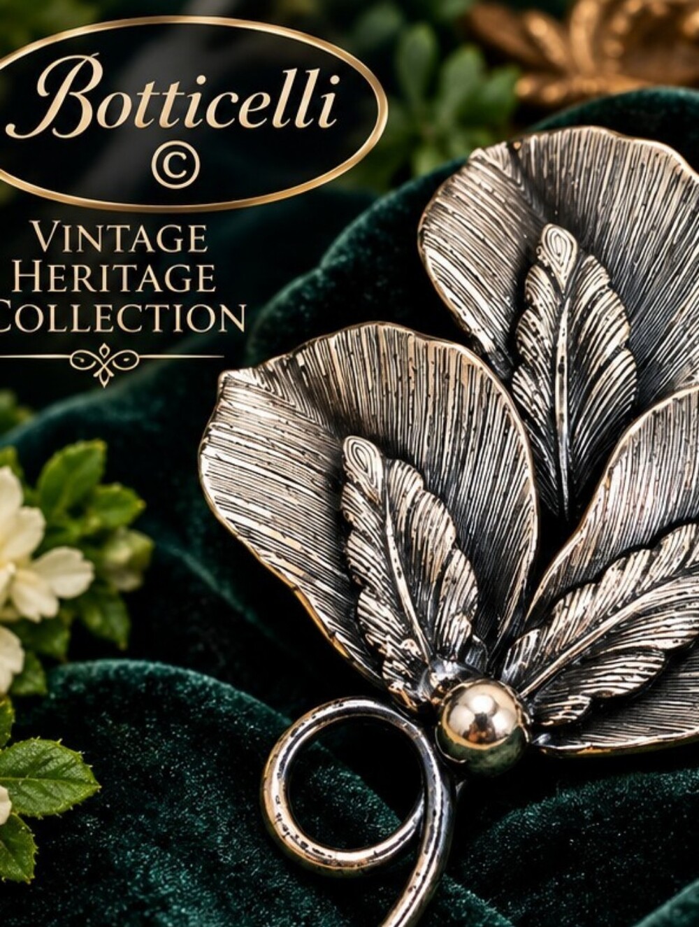 Vintage Botticelli Signed Silver Tone Dimensional Leaf Botanical Brooch Pin